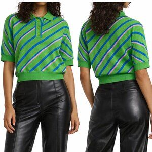 Essential Antwerp Striped Knit Polo Sweater Green Size Small